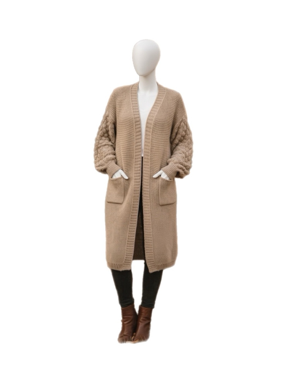 TRES CHIC bubble sleeve open front long cardigan size M L